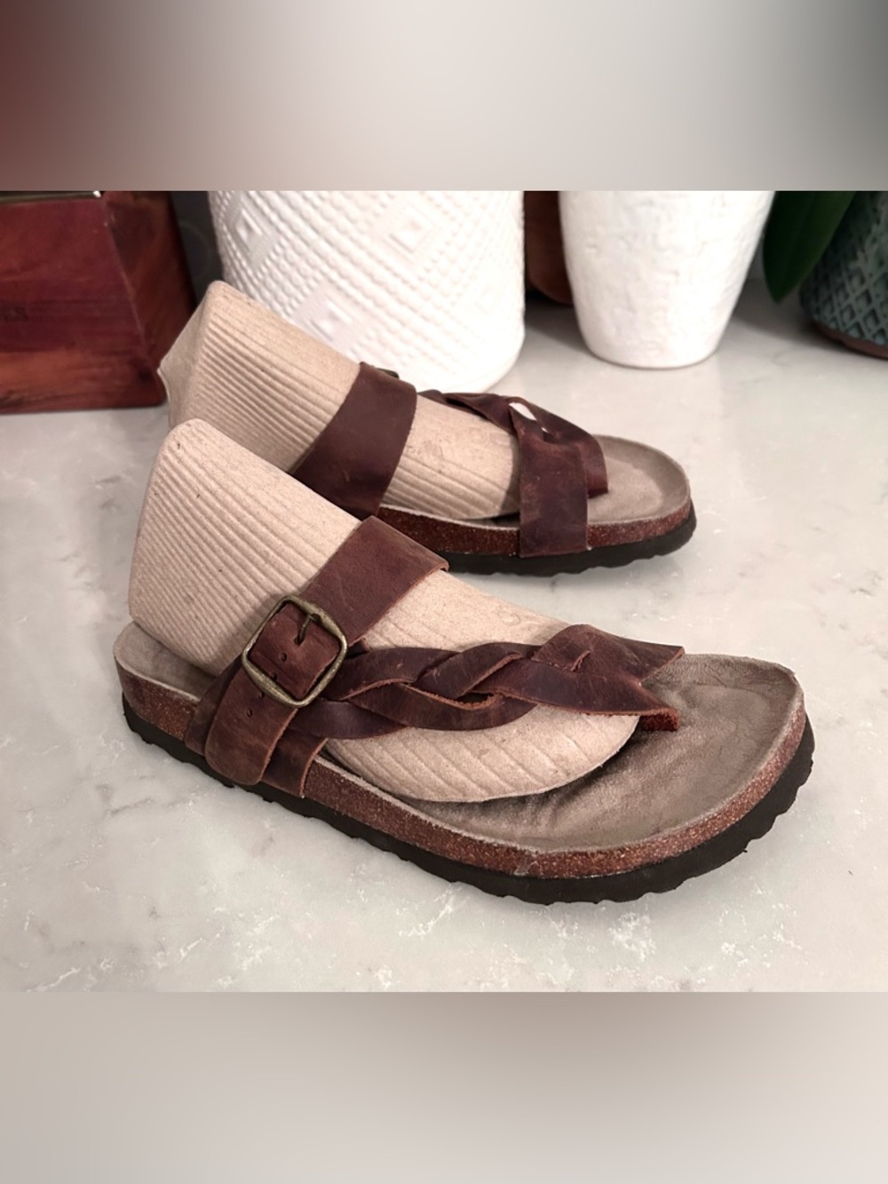 White Mountain Crawford Signature Braided Leather Toe-Loop Sandal in Brown - Picture 3 of 7